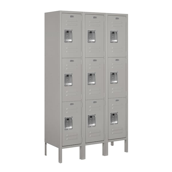 Wardrobe Locker, 36" W, 12" D, 66" H, (3) Wide, (9) Openings, Gray